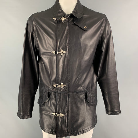 RALPH LAUREN Purple Label Size L Black Leather Nautical Coat