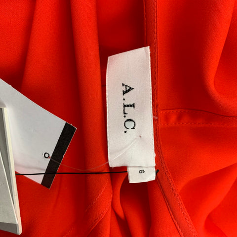 ALC Taille 6 Robe portefeuille asymétrique en soie orange