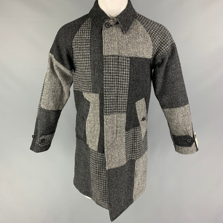 BEAMS PLUS x Harris Tweed Size S Grey Patchwork Wool Hidden Placket Coat