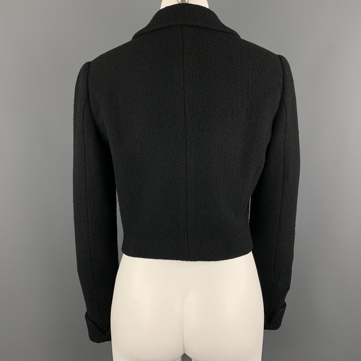 RALPH LAUREN Size 6 Black Wool Blend Woven Cropped Double Breasted Jacket