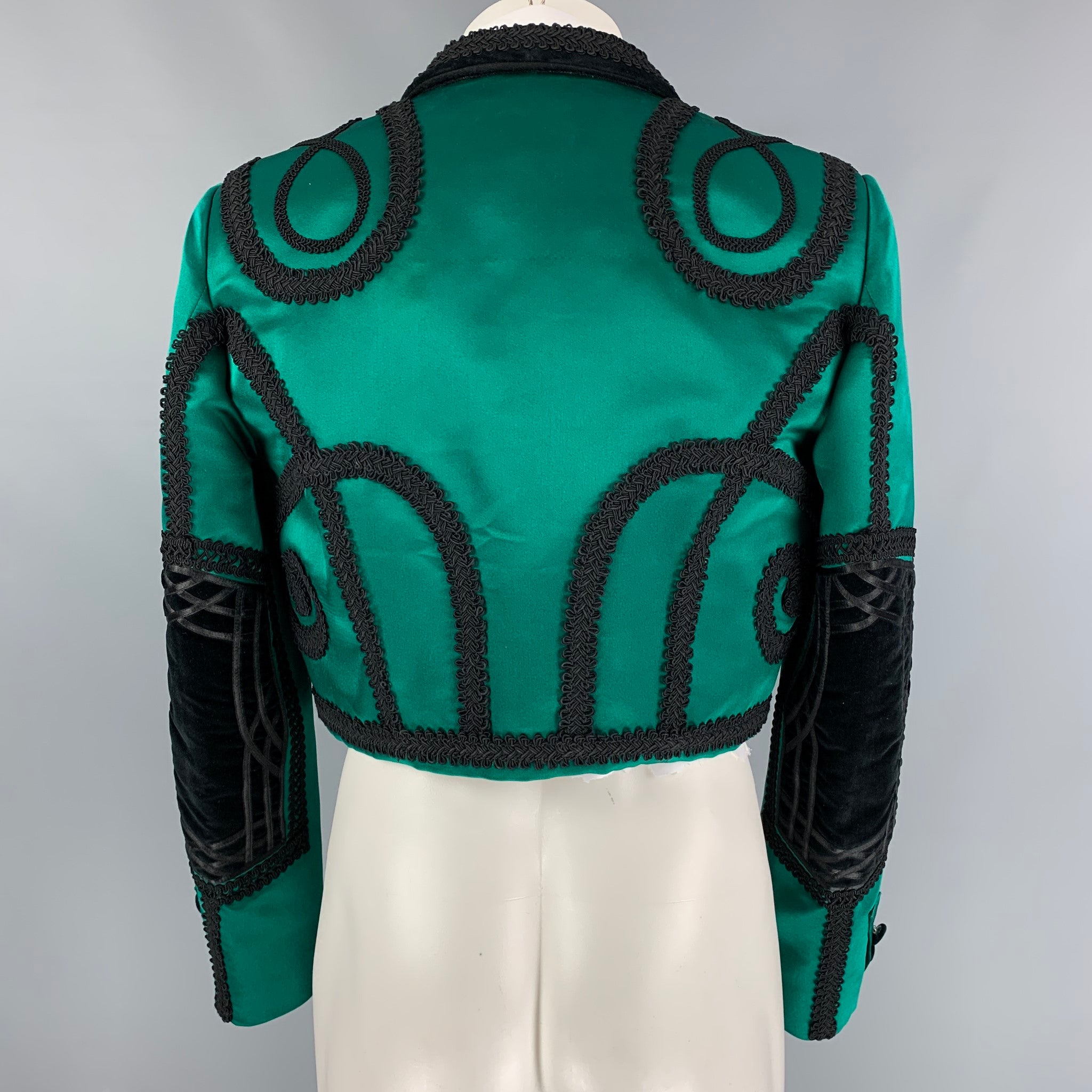 DOLCE&GABBANAエメラルドグリーンバージンウールブークレジャケット36 DOLCE & GABBANA SS 15 Size 40 Emerald Green Black Silk Embroidered