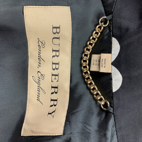 BURBERRY Circa 2017 Size 10 Black & White Heart Print Silk / Wool Trench Coat