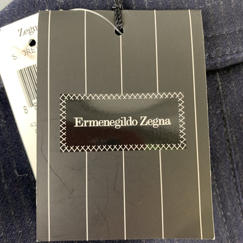 ERMENEGILDO ZEGNA Size 42 Navy Pinstripe Wool Zip & Buttons Coat