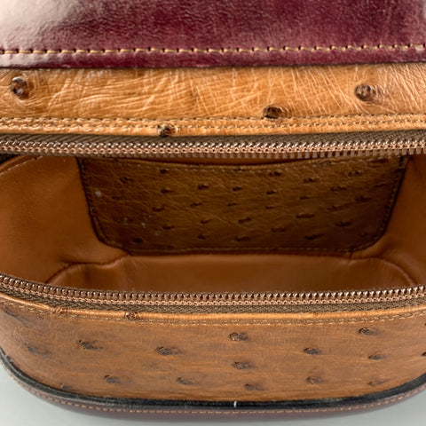 SCUOLA DEL CUOIO Cognac Burgundy Calfskin Ostrich Handbag