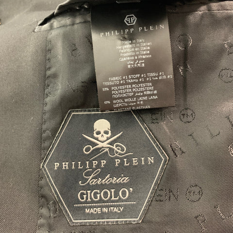 PHILIPP PLEIN Size 42 Black Studded Polyester Wool Sport Coat