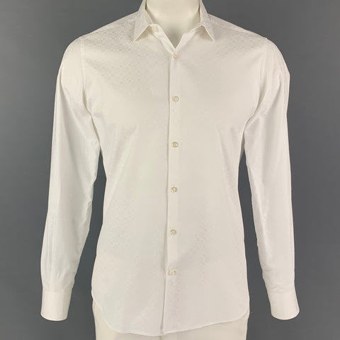 LAB by PAL ZILERI Size L White Damask Cotton Button Down Long Sleeve Shirt
