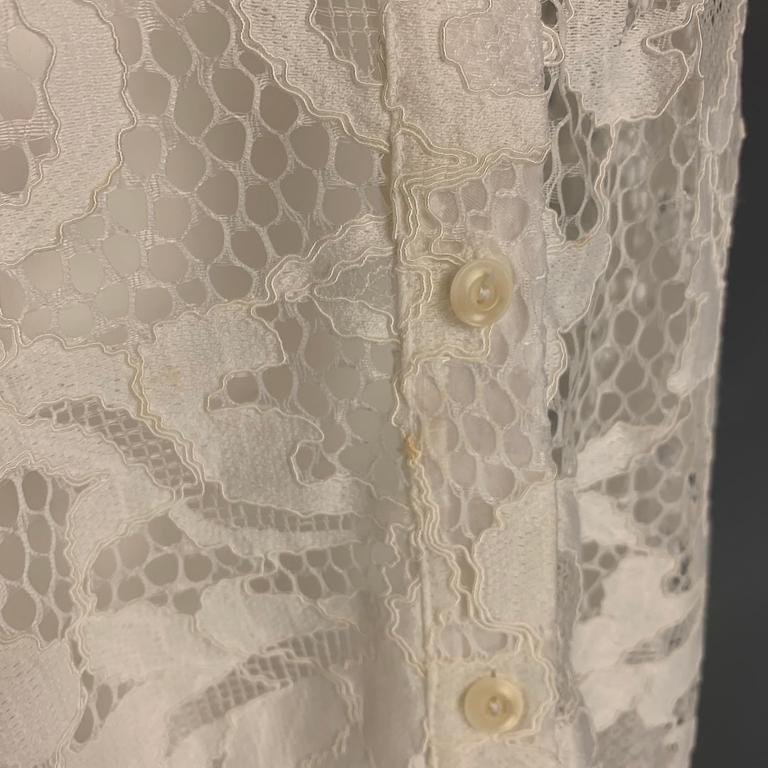 DIANE VON FURSTENBERG Size 6 Cotton Blend  White Lace Button Up Shirt