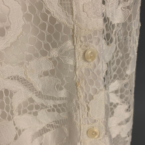 DIANE VON FURSTENBERG Talla 6 Camisa con botones de encaje blanco de mezcla de algodón