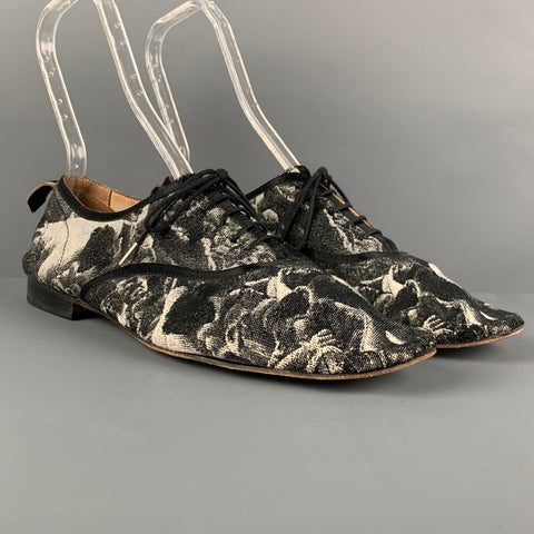 NUMBER (N)INE Size 10 Black White Jacquard Fabric Touch me I'm Sick Shoes