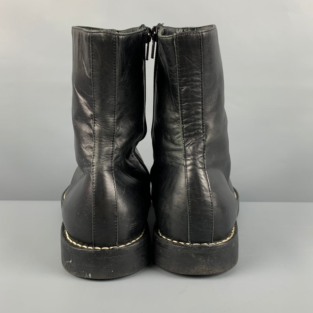 ANN DEMEULEMEESTER Size 9.5 Black Contrast Stitch Leather Zip Up Boots
