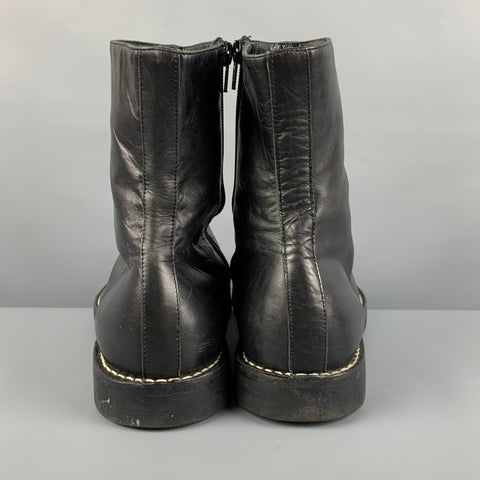 ANN DEMEULEMEESTER Talla 9.5 Botas con cremallera de cuero con puntadas en contraste negras