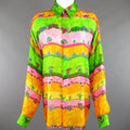GIANNI VERSACE Size L Multi-Color Watercolor Abstract Plant Print Silk Blouse GIANNI VERSACE