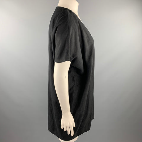 MIZUIRO IND Size One Size Black Linen / Rayon V-Neck Blouse