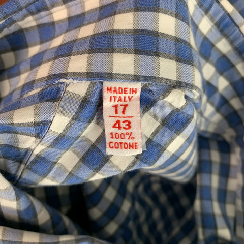 Camisa ISAIA Talla XL Manga Larga Algodón Cuadros Azul Blanco