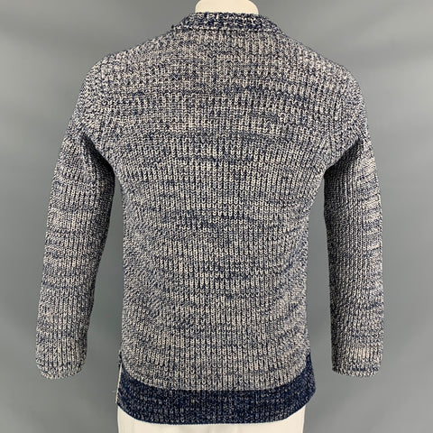BURBERRY PRORSUM Spring Summer 2012 Size L Navy & White Knitted Wool Fisherman Scoop Neck Sweater