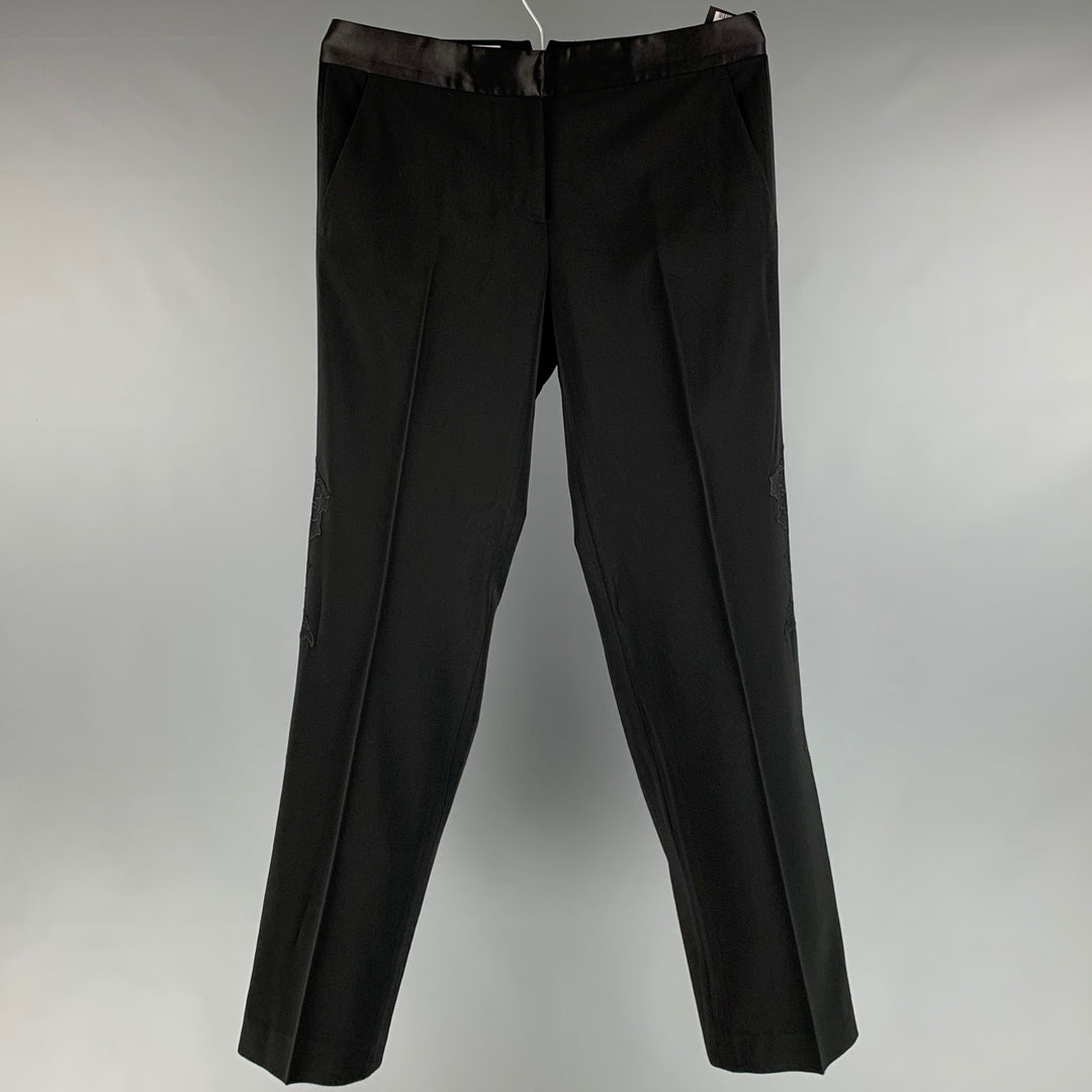 VIKTOR & ROLF Size 10 Black Polyester Spandex Embroidered Tuxedo Dress Pants