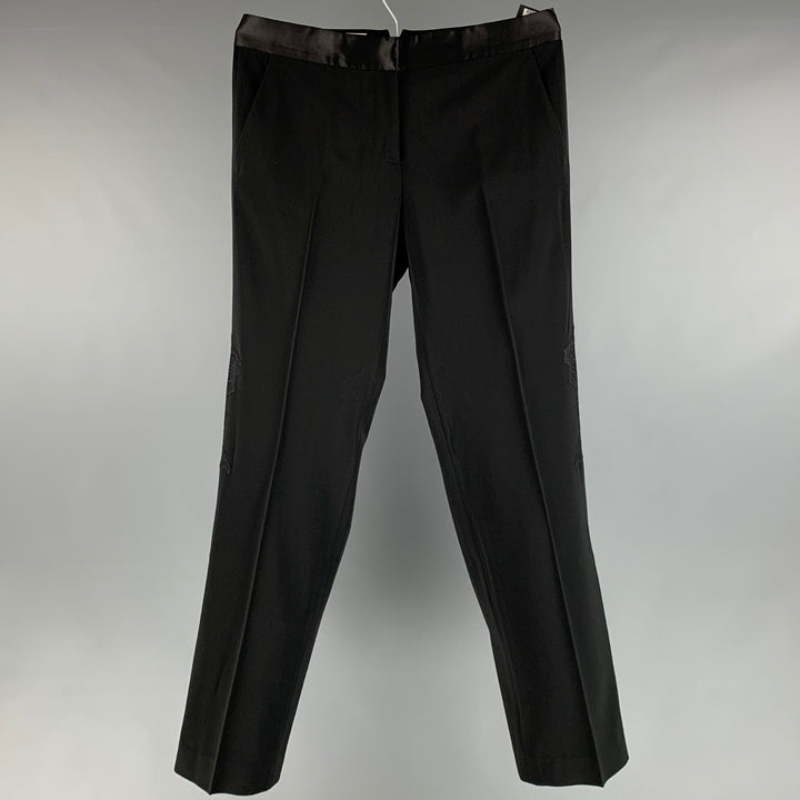 VIKTOR & ROLF Size 10 Black Polyester Spandex Embroidered Tuxedo Dress Pants