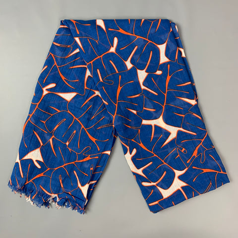 EREDI PISANO Blue & Orange Leaf Print Cotton Scarf