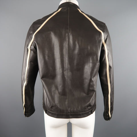 NEIL BARRETT M Brown Leather Moto Inspired Jacket