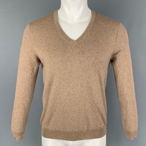 BROOKS BROTHERS Size M Camel Heather Merino Wool Blend V-Neck Pullover