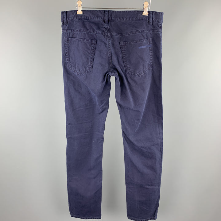 PRADA Talla 33 Pantalones casuales de corte jean de algodón liso azul marino