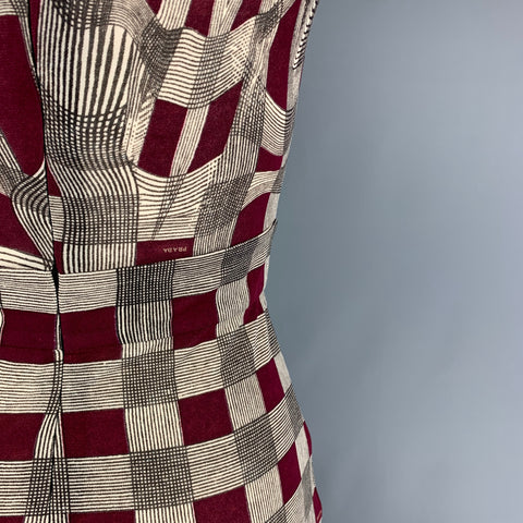PRADA Size 2 Burgundy Brown Viscose Checkered Sleeveless Mid-Calf Dress
