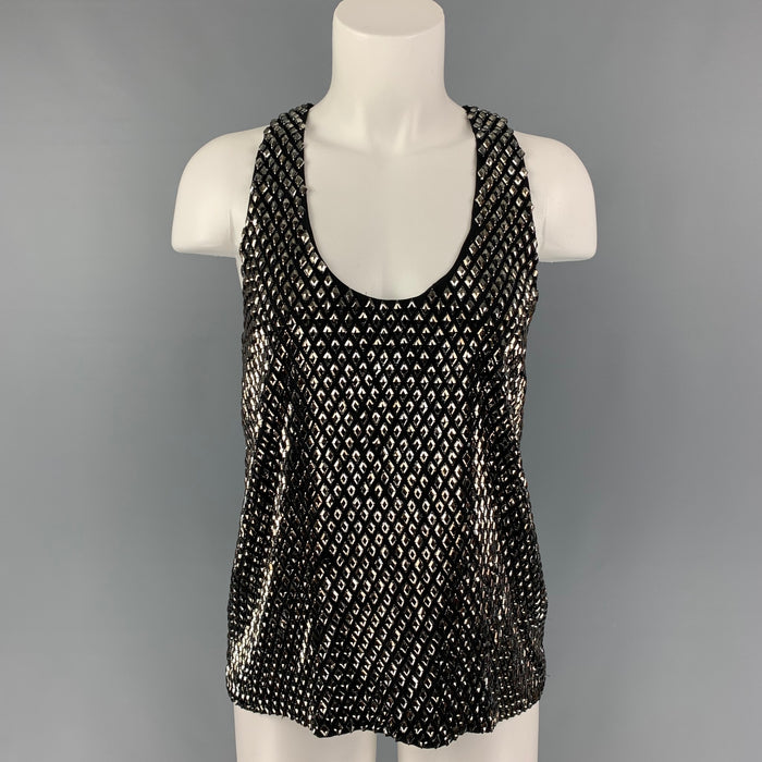 GUCCI Size 4 Black Silver Beaded Silk Sleeveless Dress Top