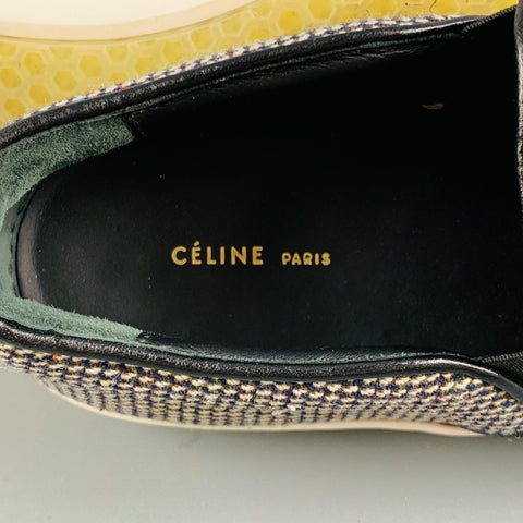 CELINE Size 7 Black White Fabric Textured Slip On Sneakers