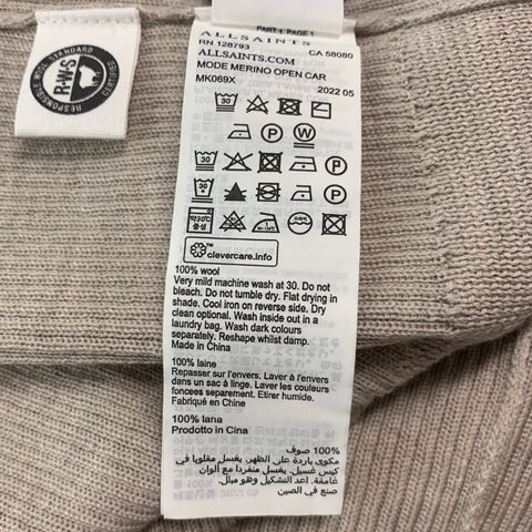 ALLSAINTS Size M Grey Ribbed Merino Wool Open Front Cardigan