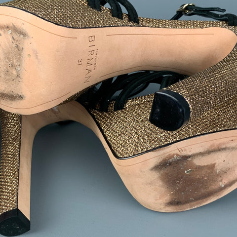 ALEXANDRE BIRMAN Talla 7 Zapatos de tacón Vicky Crystal dorados y negros