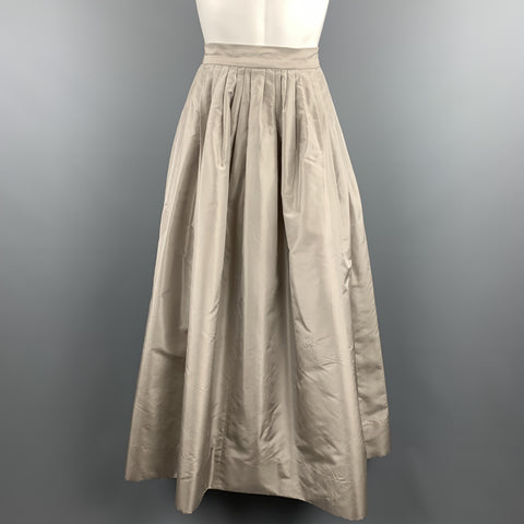 OSCAR DE LA RENTA Size 6 Taupe Silk Taffeta Pleated Ball Skirt