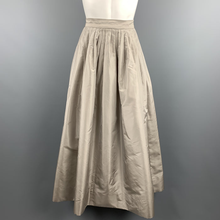 OSCAR DE LA RENTA Size 6 Taupe Silk Taffeta Pleated Ball Skirt