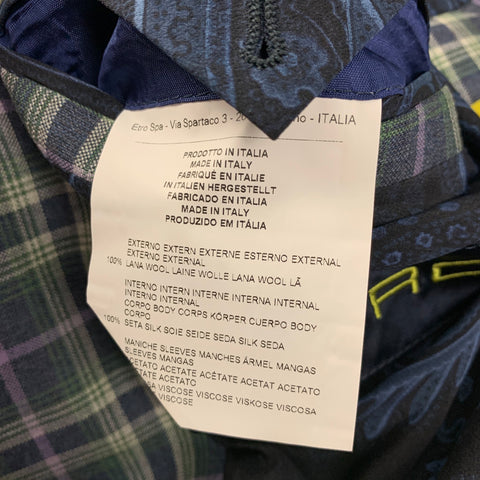 ETRO Size 40 Green Purple White Navy Plaid Wool Sport Coat