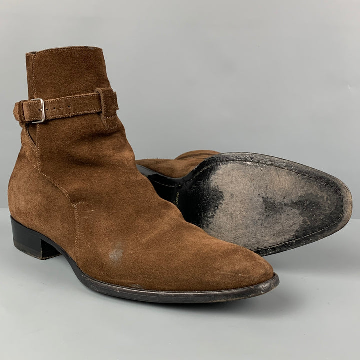 SAINT LAURENT Size 8 Brown Suede Belted Wyatt Jodhpur Boots