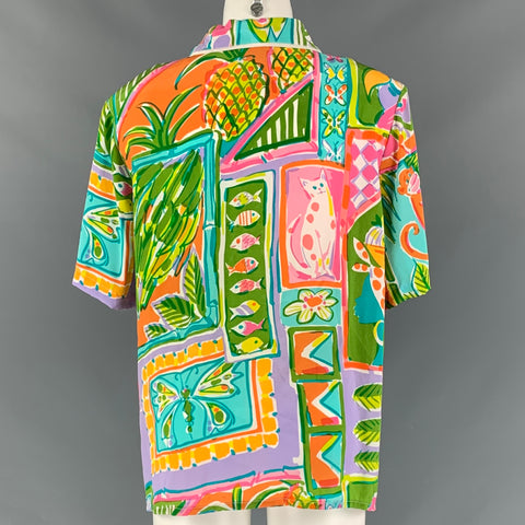 BOB MACKIE Size XL Multi-Color Silk Abstract Button Up Blouse