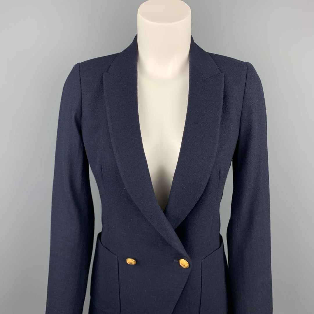 BAND OF OUTSIDERS Size 1 Navy Twill Virgin Wool Double Breasted Blazer