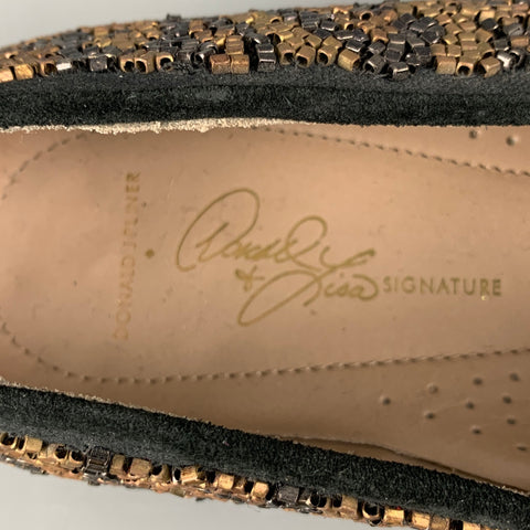 DONALD J PLINER Size 8.5 Black Gold Slip On Flats