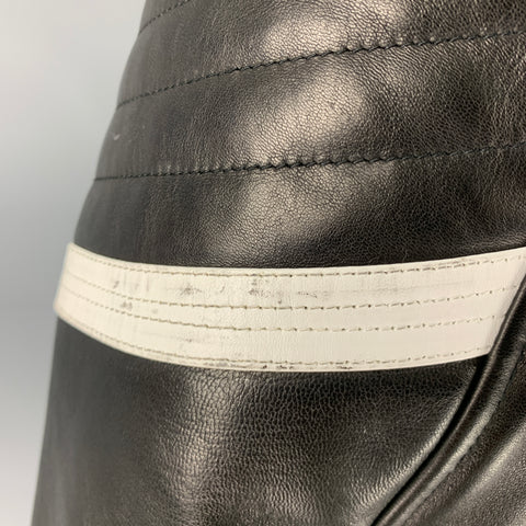 NEIL BARRETT Taille M Veste zippée en cuir matelassé blanc noir