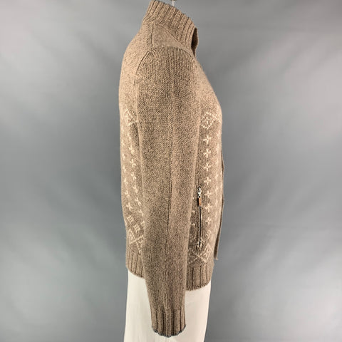 BRUNELLO CUCINELLI Size 42 Oatmeal Fairisle Cashmere Buttoned Jacket