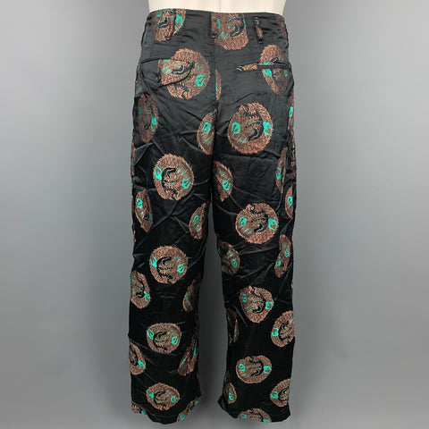 COMME des GARCONS HOMME PLUS Size S Black & Gold Jacquard Rayon / Polyester Wide Leg Dress Pants