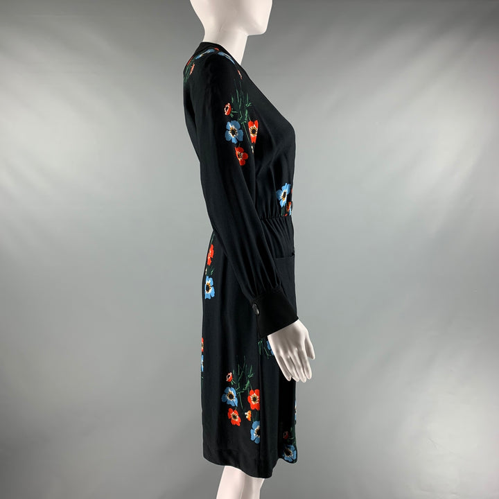 SONIA RYKIEL Size 4 Black Multi-Color Viscose Floral Snaps Dress