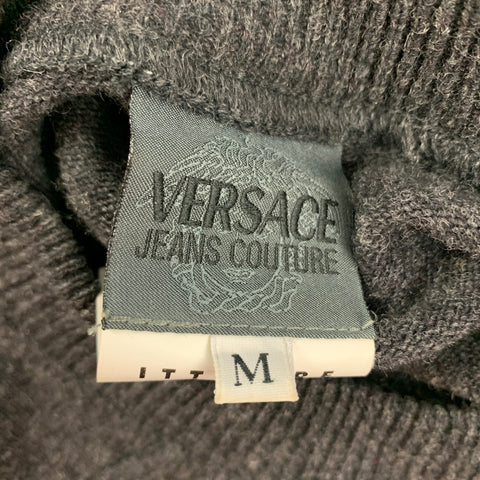 VERSACE JEANS COUTURE Size M Grey Horizontal Stripe Wool Nylon Sweater