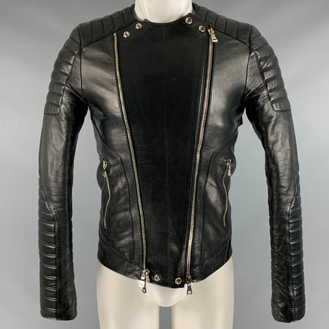 BALMAIN Size 36 Black Leather Motorcycle Jacket