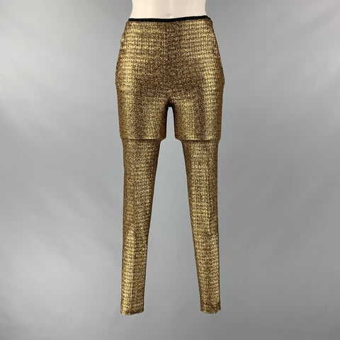 DOROTHEE SCHUMACHER Taille XS Pantalon habillé en laine de polyester noir doré métallisé