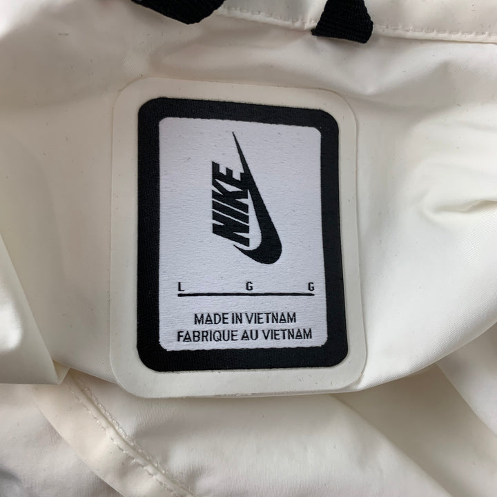 NIKE Size 40 Off White Polyester / Nylon Zip & Snaps Hooded Coat