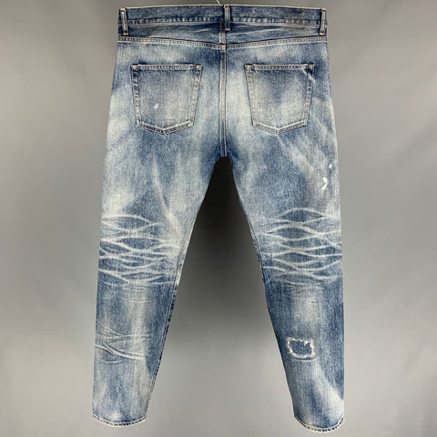 JOHN ELLIOTT Size 38 Blue Distressed Selvedge Denim Button Fly Jeans