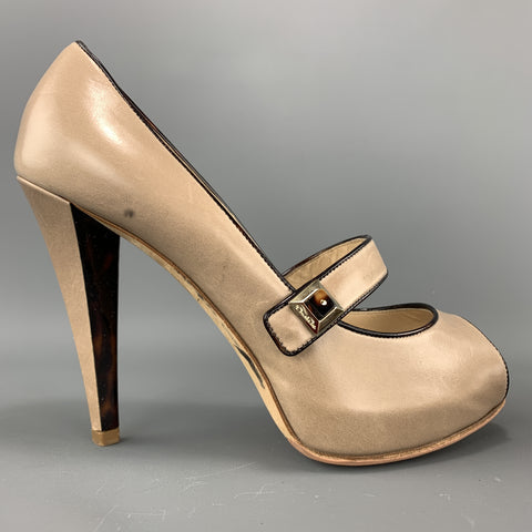 OSCAR DE LA RENTA Zapatos Mary Jane con punta abierta de cuero color topo talla 6
