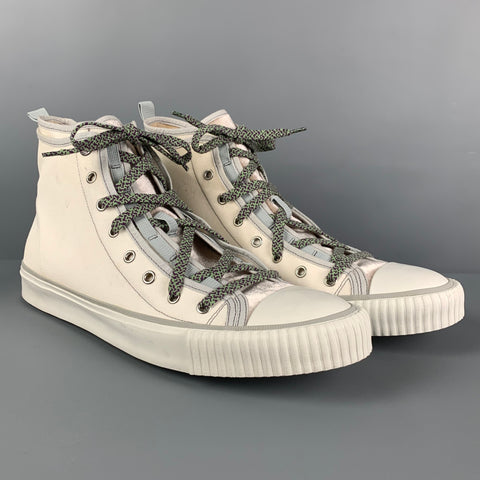 LANVIN Size 11 White Grey Cotton High Top Sneakers