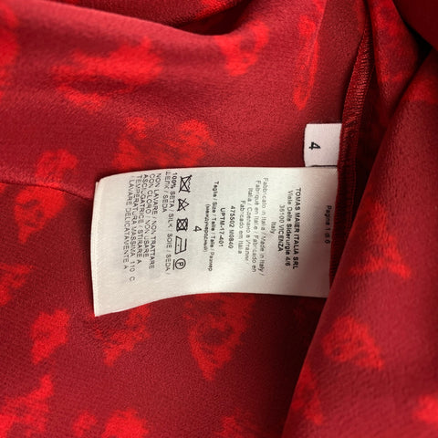 TOMAS MAIER Taille 4 Blouse à nouer en soie imprimée bordeaux et rouge
