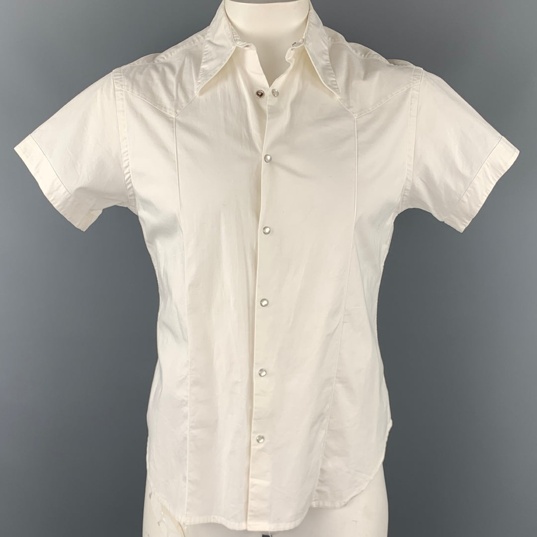 JOHN BARTLETT Size L White Cotton / Lyrca Western Short Sleeve Shirt